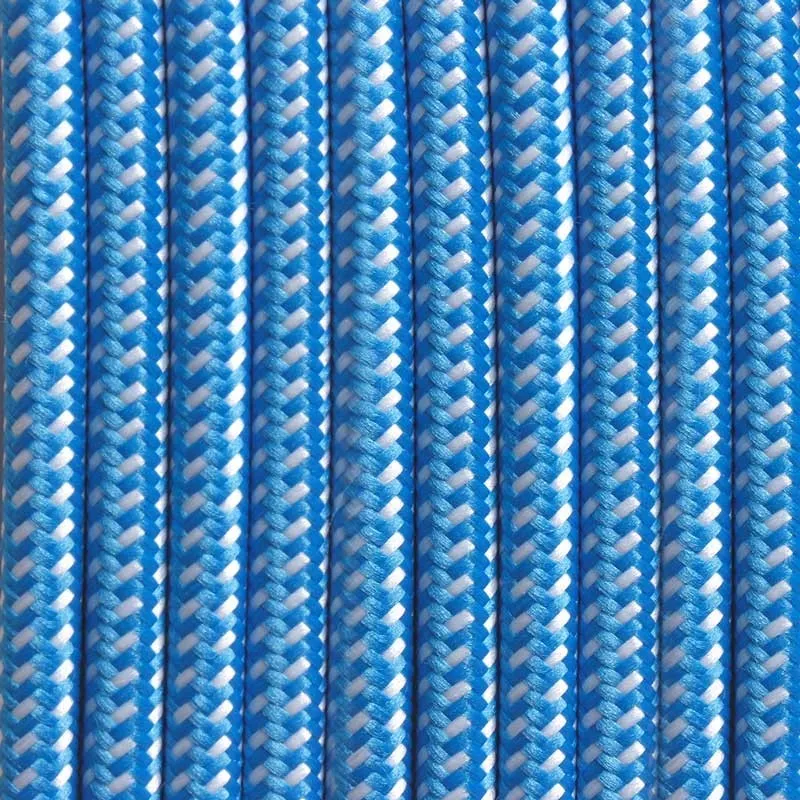 Câble électrique rond enrobé d'un tissu effet soie de couleur bleue et blanche