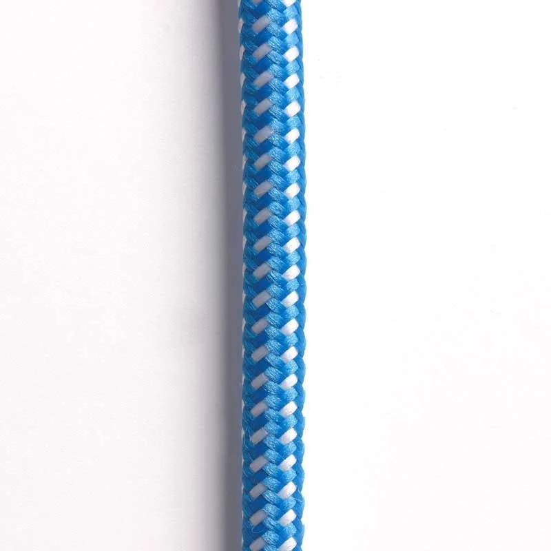 Câble électrique rond enrobé d'un tissu effet soie de couleur bleue et blanche
