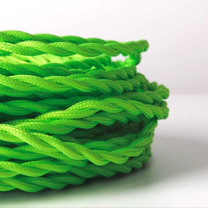 Câble tressé enrobé d'un tissu à effet soie de couleur vert citron