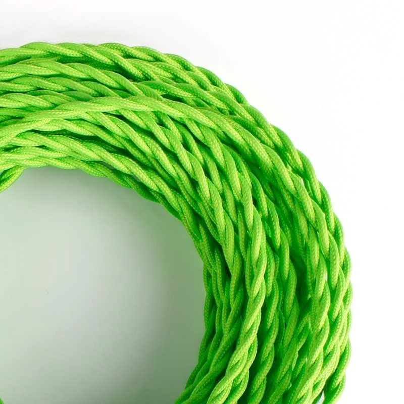 Câble tressé enrobé d'un tissu à effet soie de couleur vert citron