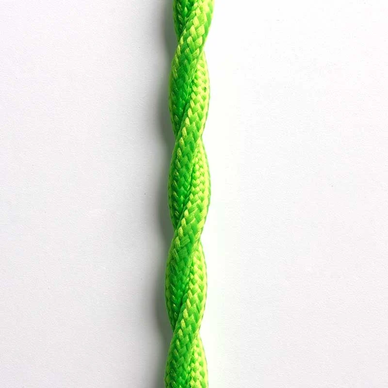 Câble tressé enrobé d'un tissu à effet soie de couleur vert citron