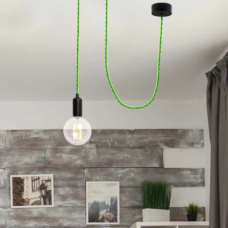 Câble tressé enrobé d'un tissu à effet soie de couleur vert citron