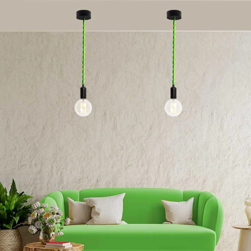 Câble tressé enrobé d'un tissu à effet soie de couleur vert citron
