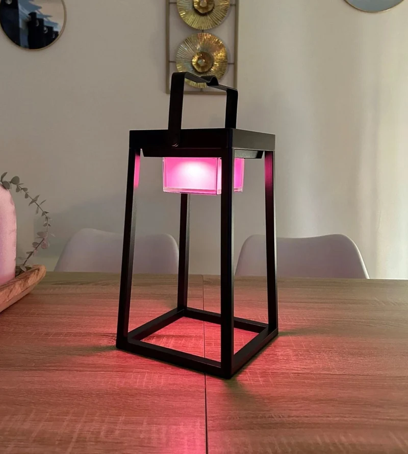 Lanterne solaire LED EVADE noire - RGB+CCT - Pilotable avec smartphone - Intérieur & Extérieur