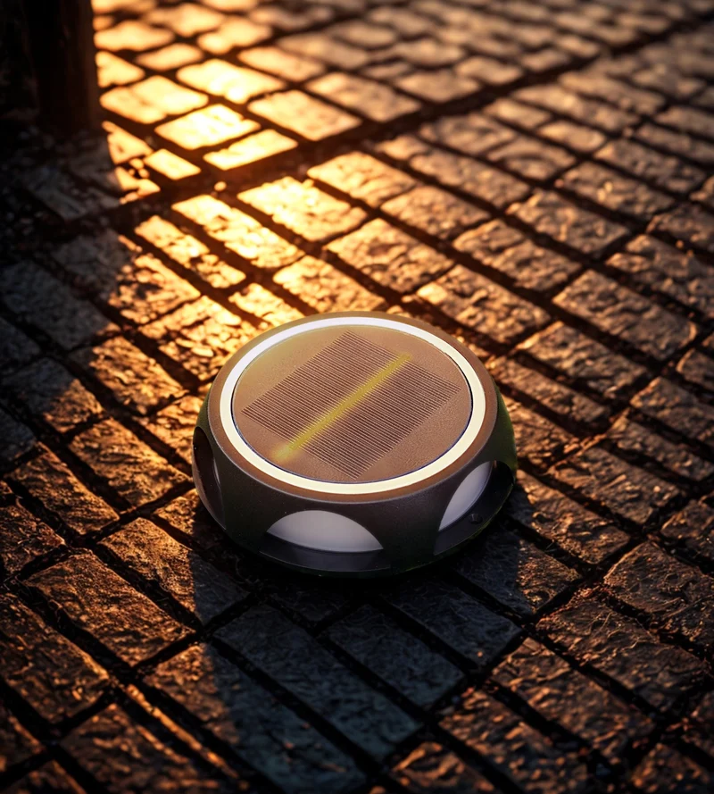 Pavé solaire LED rond - 3 modes de 50 à 200 lumens - Sol ou mural