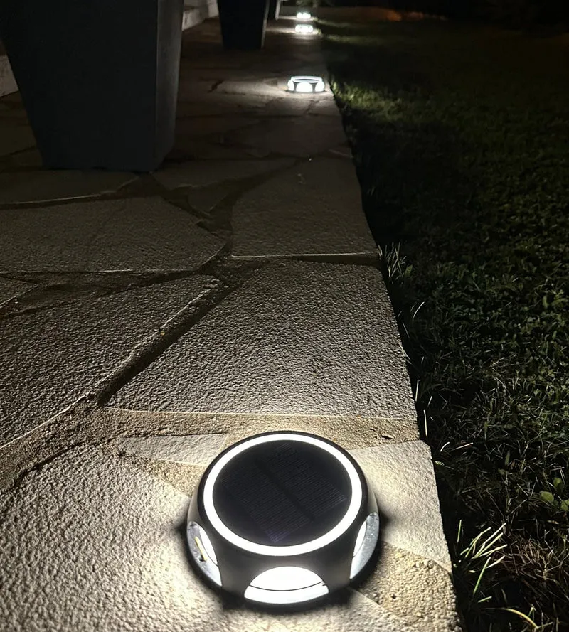 Pavé solaire LED rond - 3 modes de 50 à 200 lumens - Sol ou mural