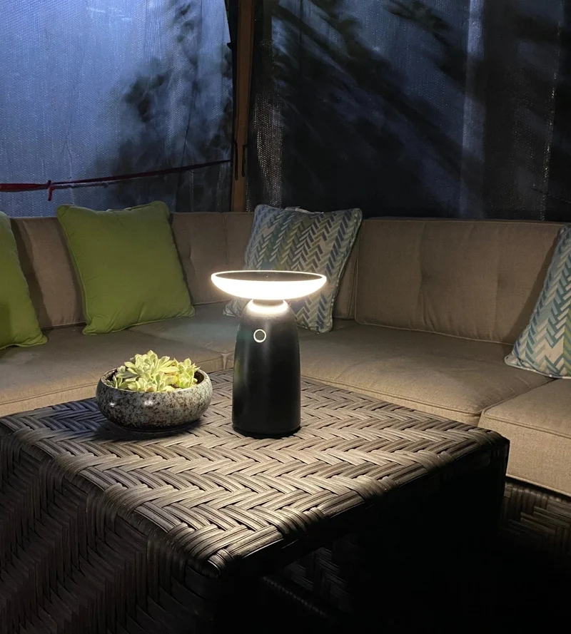 Lampe de table solaire LED HALO noire - 2 modes d'éclairage 100 à 1000 lumens - 4000K - Prise USB-C