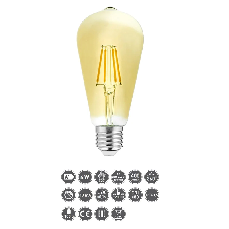 Ampoule led E27 - 230V - Blanc chaud 3000K° - 400 lumens - 4W