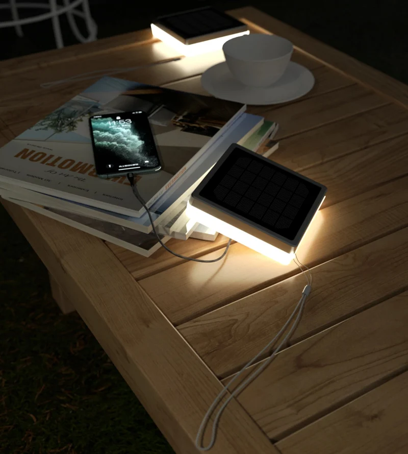 Lampe de table solaire LED NOMADE noire - 5 modes d'éclairages de 40 à 270 lumens - Prise USB - Batterie 1600mAh