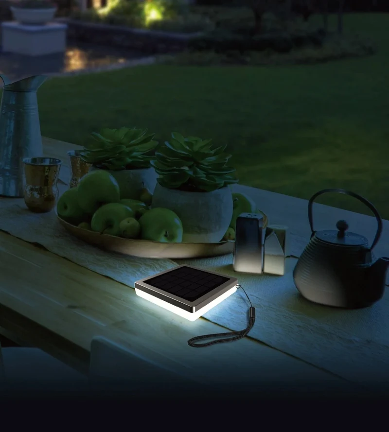 Lampe de table solaire LED NOMADE noire - 5 modes d'éclairages de 40 à 270 lumens - Prise USB - Batterie 1600mAh