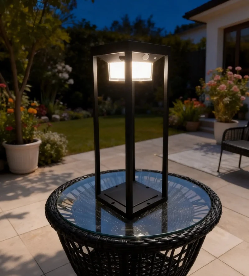 Lanterne solaire LED PICASSO noire avec détecteur - 3 modes d'éclairage de 75 à 600 lumens
