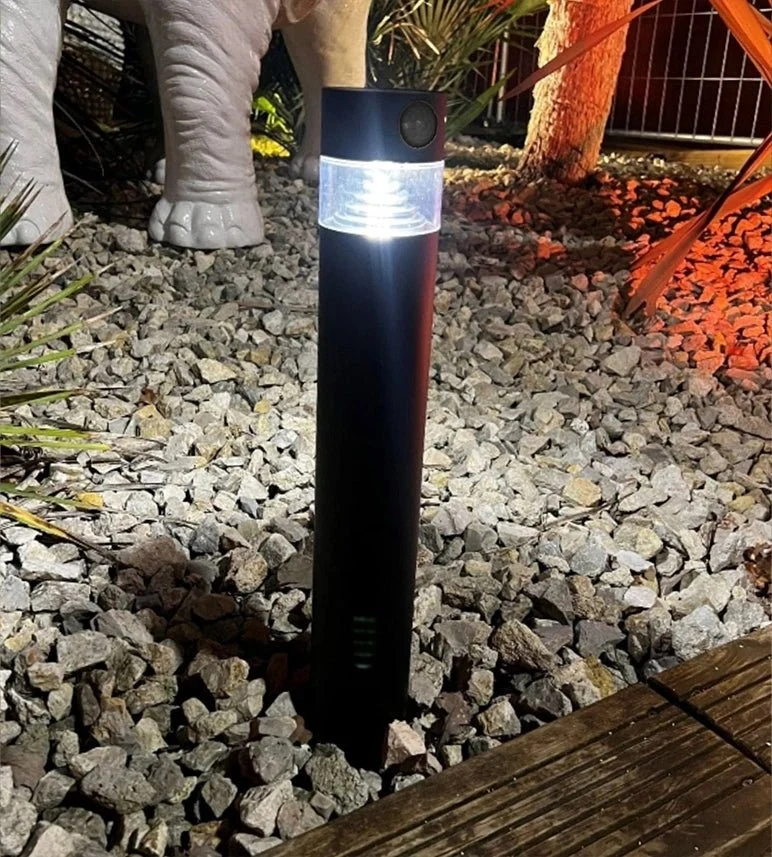 Borne solaire extérieure LED ORION noire 50 cm avec détecteur - De 75 à 150 lumens