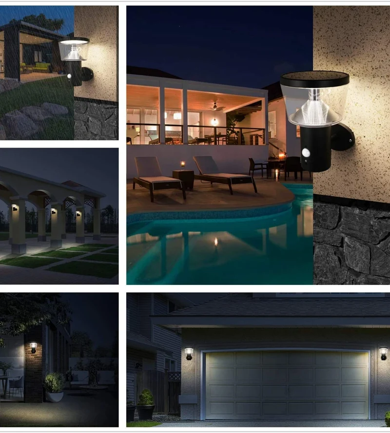 Applique murale solaire extérieure LED DUBLIN noire avec détecteur - 3 modes d'éclairage 100 à 1000 lumens