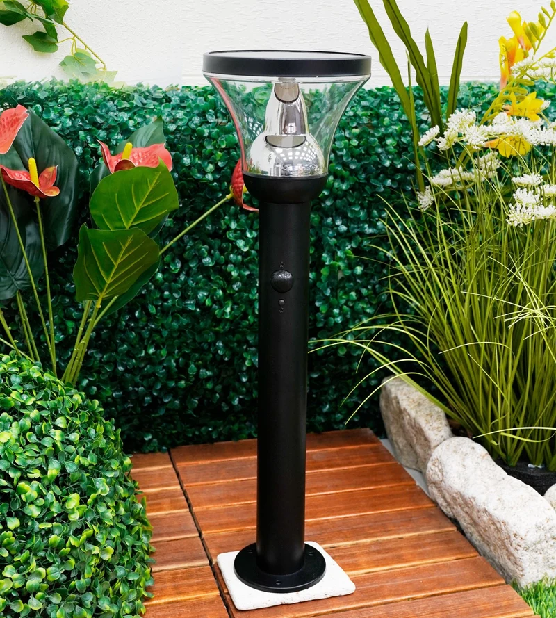 Borne solaire extérieure LED DIVA noire 53 cm avec détecteur - 3 modes d'éclairage de 100 à 1000 lumens