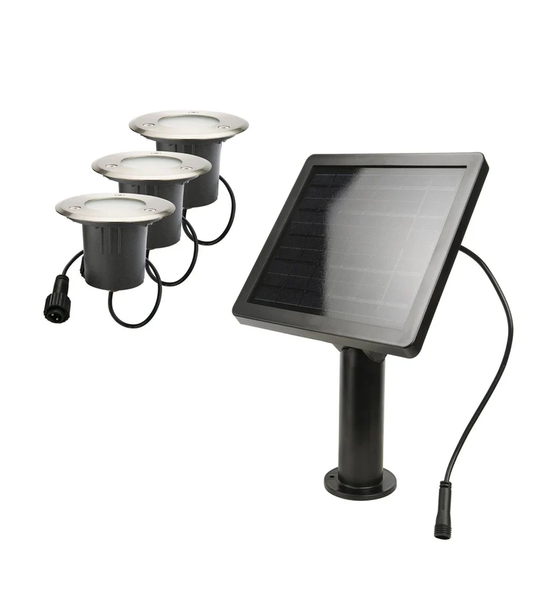 Kit de 3 spots led encastrés solaires inox KIT3–SUN28 - 3 Câbles de 2m - 100 lumens / spot