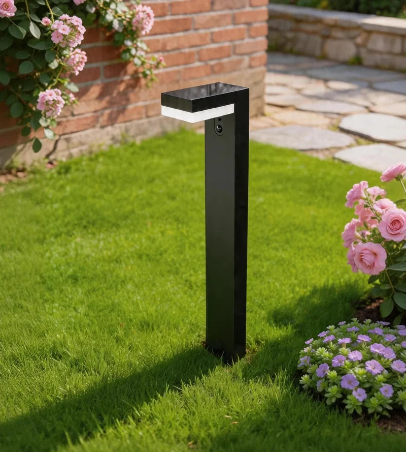 Borne solaire extérieure LED VENUS noire 70 cm avec détecteur - 3 modes d'éclairage 100 à 1000 lumens
