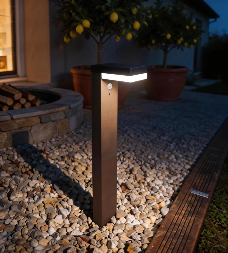 Borne solaire extérieure LED VENUS noire 70 cm avec détecteur - 3 modes d'éclairage 100 à 1000 lumens