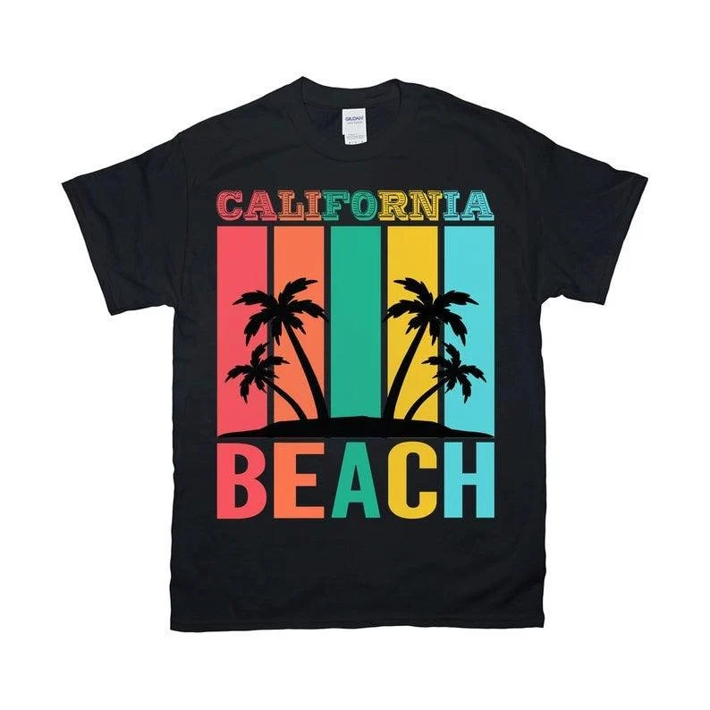 Plage de Californie | T-Shirts Rétro,T-Shirt Island Life | Chemise d’été | Chemise de vacances