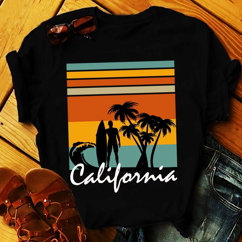 Californie | Coucher de soleil rétro, coucher de soleil californien, chemise californienne, cadeaux californiens, soleil rétro, chemise graphique, cadeaux de voyage, tee-shirt de l’État de Californie