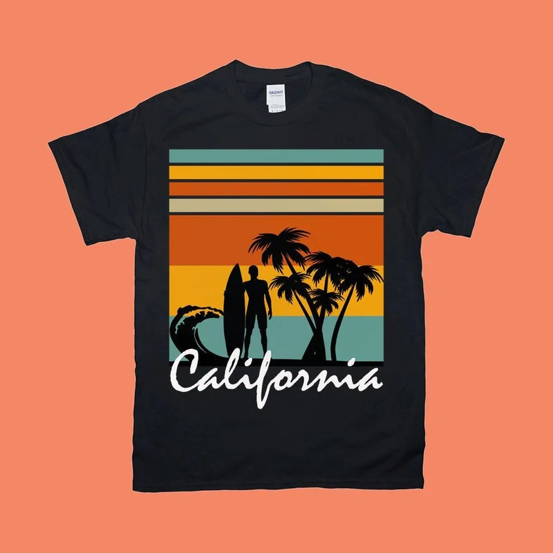 Californie | Coucher de soleil rétro, coucher de soleil californien, chemise californienne, cadeaux californiens, soleil rétro, chemise graphique, cadeaux de voyage, tee-shirt de l’État de Californie