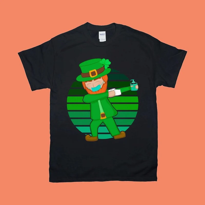 T-shirts verts rétro avec coucher de soleil, Leprechaun masqué, pour la saint-Patrick