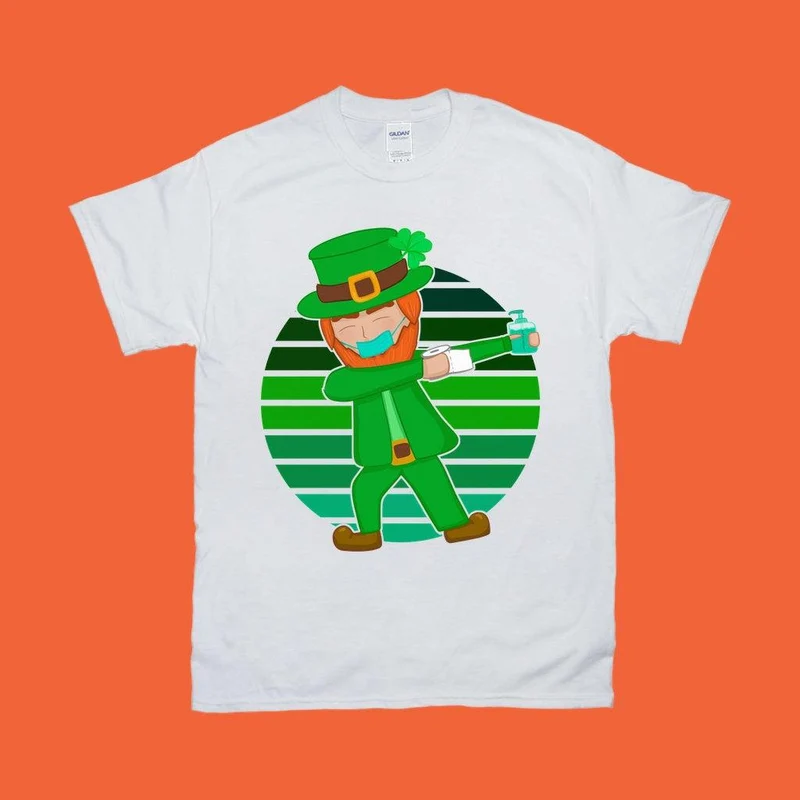 T-shirts verts rétro avec coucher de soleil, Leprechaun masqué, pour la saint-Patrick