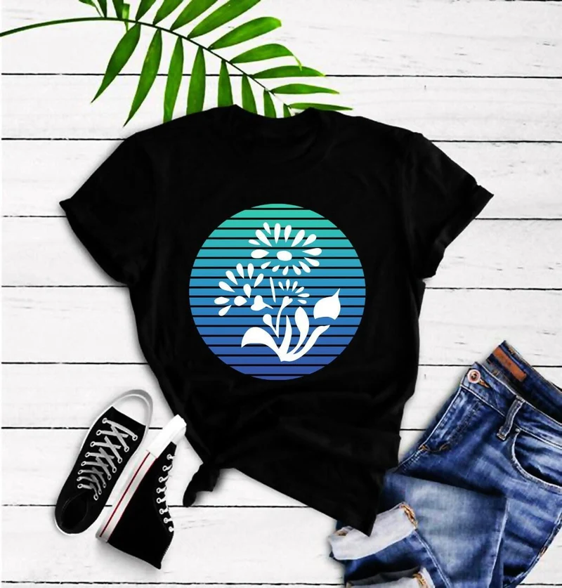Fleur Bleue | T-shirts rétro Sunset, tee-shirt botanique, chemise à fleurs, T vintage, chemise végétale, t botanique, t-shirt botanique