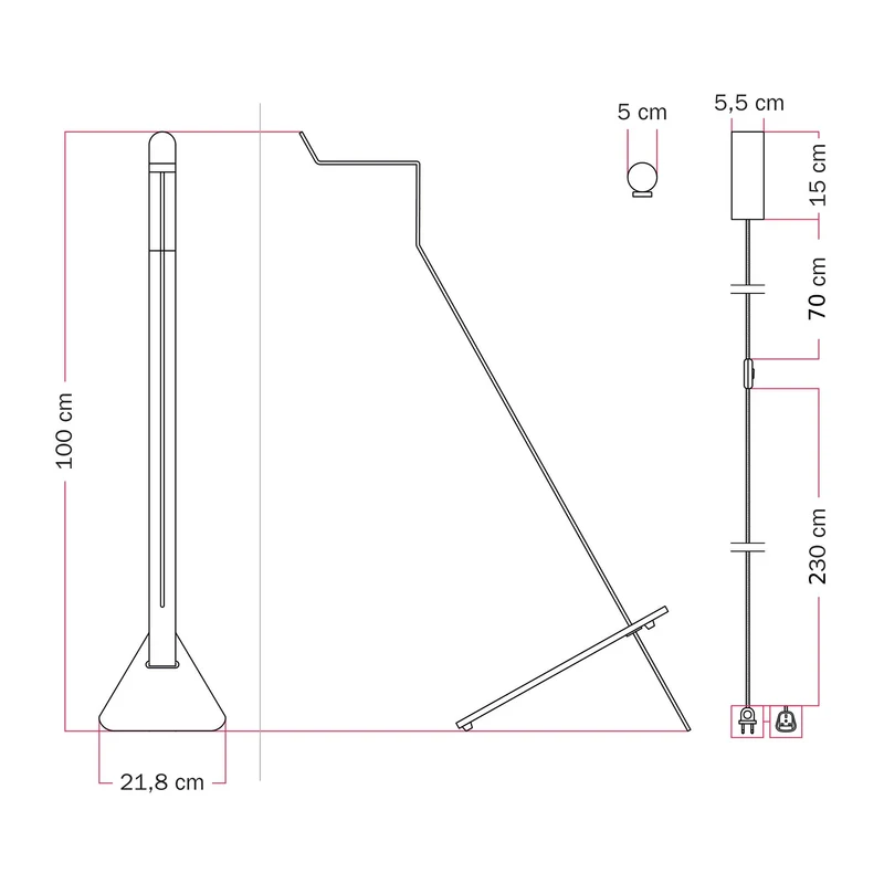 Lampadaire inclinable avec spot magnétique orientable - Mario Tubo - Gris