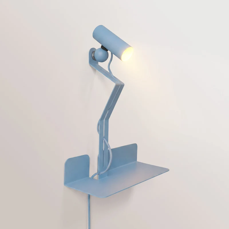 Applique murale avec étagère et Spot magnétique orientable - Murio Tubo - Bleu