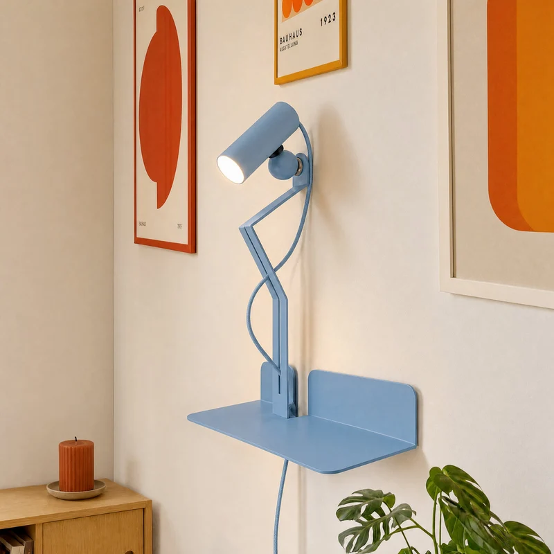 Applique murale avec étagère et Spot magnétique orientable - Murio Tubo - Bleu