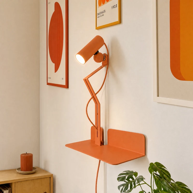 Lampe murale avec étagère et spot magnétique orientable - Murio Tubo - Orange