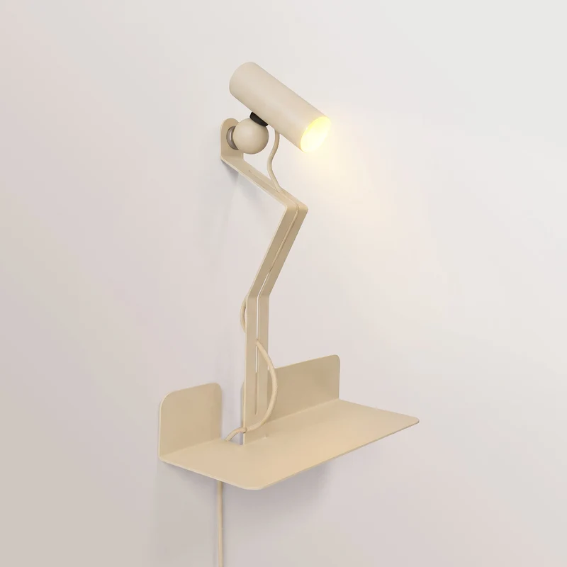 Applique murale avec étagère et Spot magnétique orientable - Murio Tubo - Crème