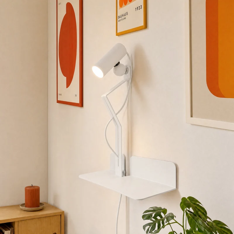 Lampe murale avec étagère et spot magnétique orientable - Murio Tubo - Blanc