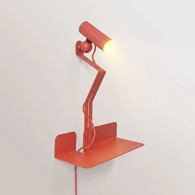Applique murale avec étagère et Spot magnétique orientable - Murio Tubo - Rouge