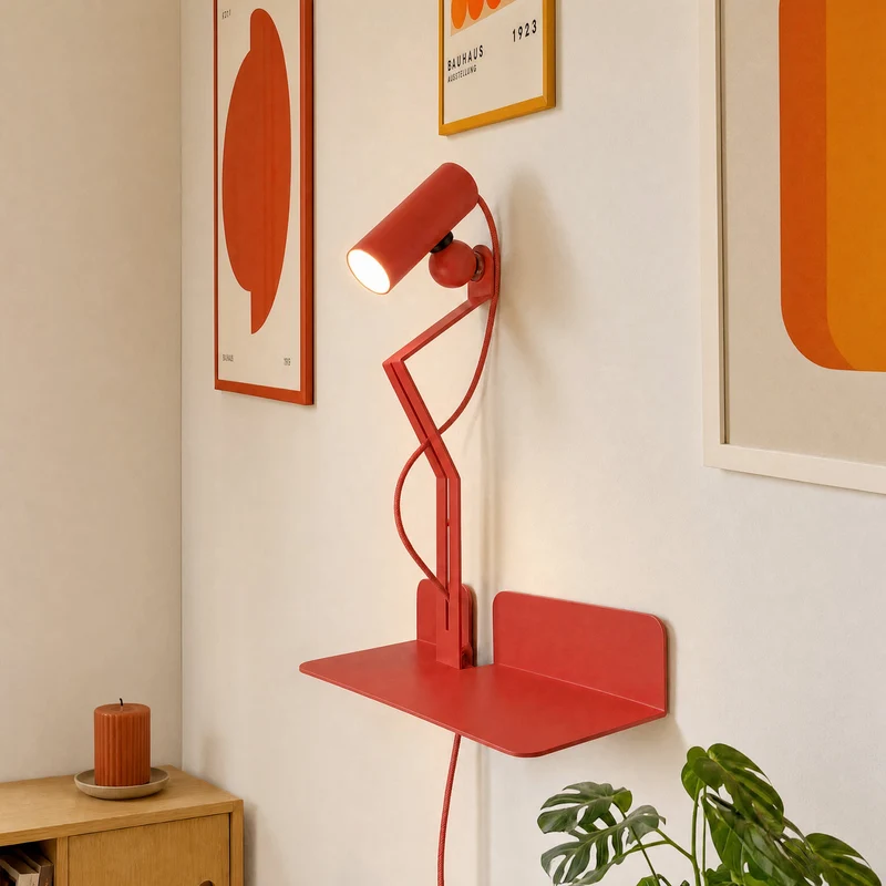 Applique murale avec étagère et Spot magnétique orientable - Murio Tubo - Rouge