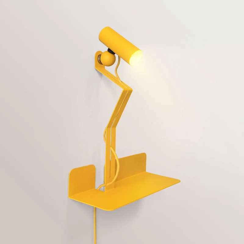 Lampe murale avec étagère et spot magnétique orientable - Murio Tubo - Jaune