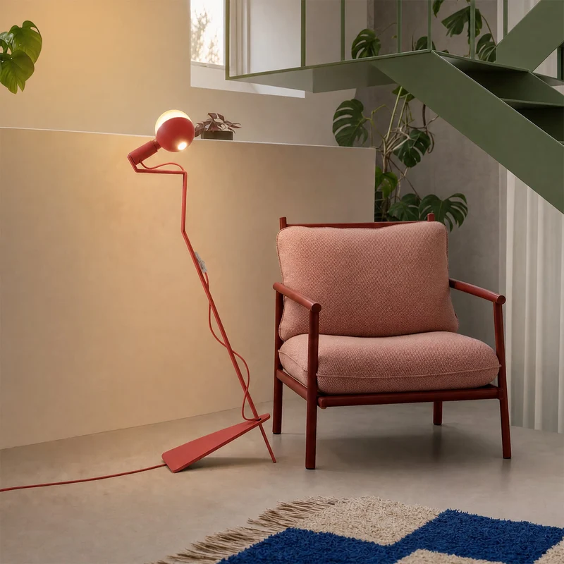 Lampadaire inclinable avec ampoule LED G125 peinte - Mario Talia - Rouge