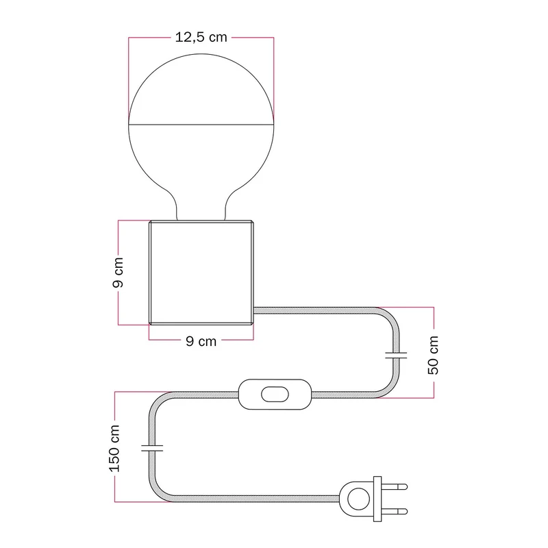 Lampe de table Cubetto avec ampoule globe demi-sphère argentée - PosterLad
