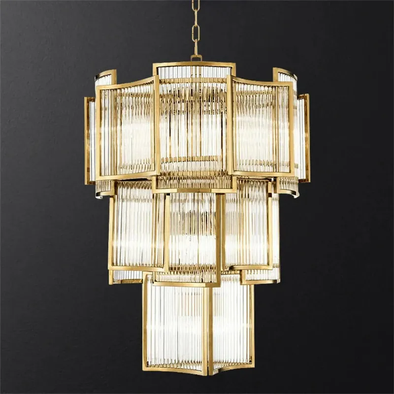Grand Lustre Art Déco Moderne en Verre Dimmable