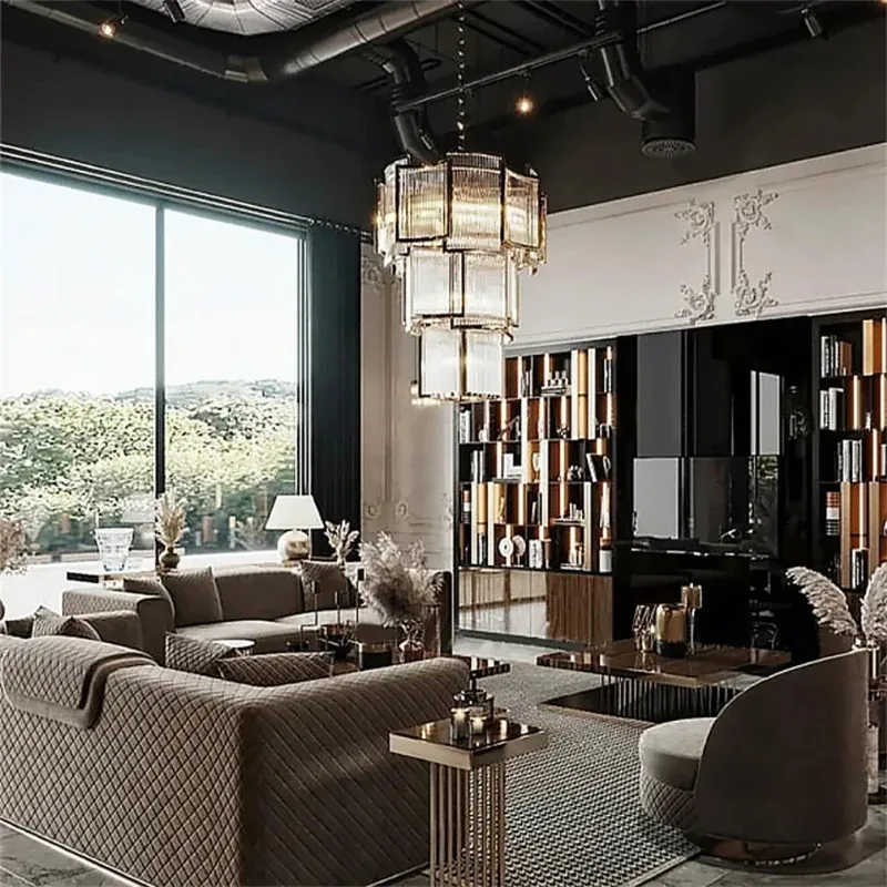 Grand Lustre Art Déco Moderne en Verre Dimmable