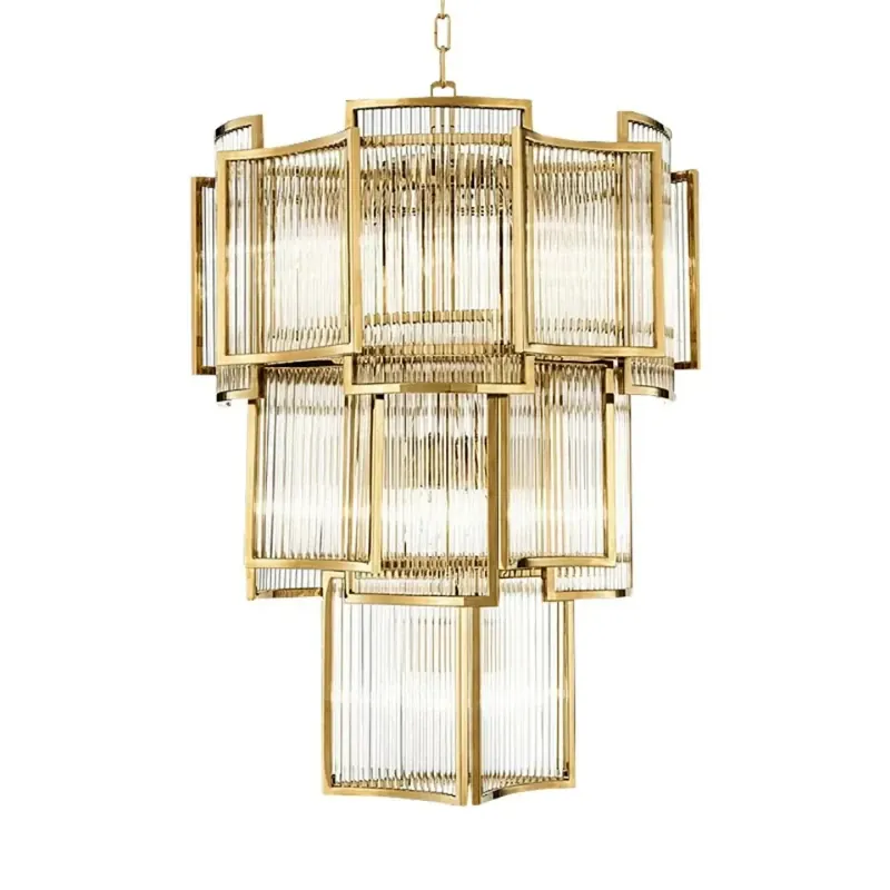 Grand Lustre Art Déco Moderne en Verre Dimmable