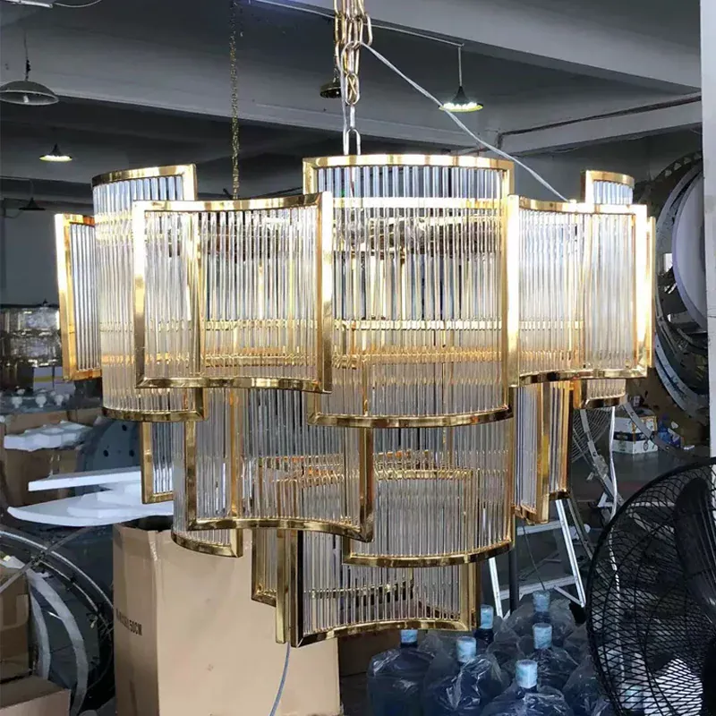 Grand Lustre Art Déco Moderne en Verre Dimmable