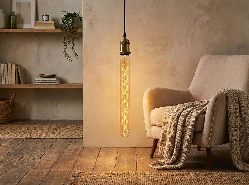 Ampoule tube vintage T30 E27 60W à filament spiralé ambré