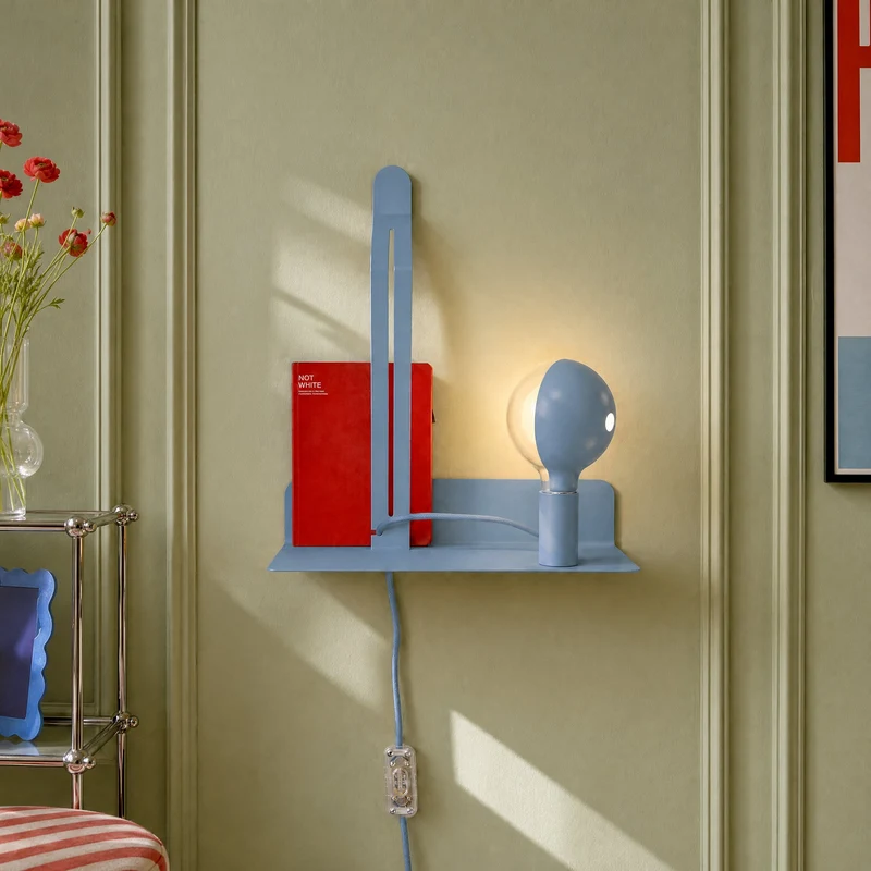 Applique murale avec étagère et Ampoule LED G125 peinte - Murio Talia - Bleu