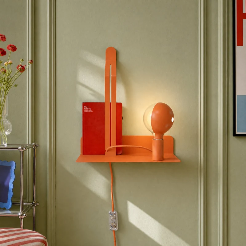 Lampe murale avec étagère et ampoule LED G125 peinte - Murio Talia - Orange
