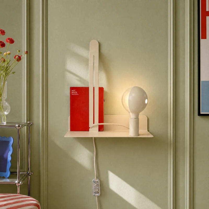 Applique murale avec étagère et ampoule LED G125 peinte - Murio Talia - Crème