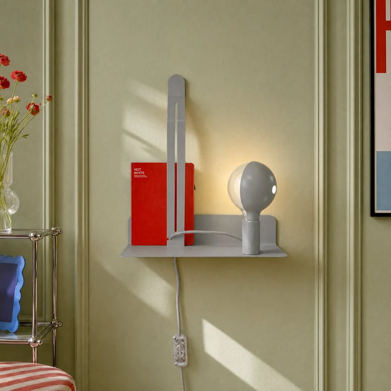 Applique murale avec étagère et ampoule LED G125 peinte - Murio Talia - Gris