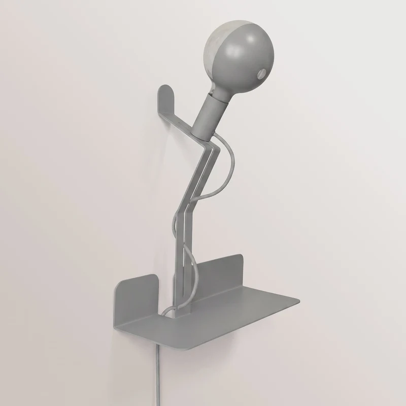 Applique murale avec étagère et ampoule LED G125 peinte - Murio Talia - Gris
