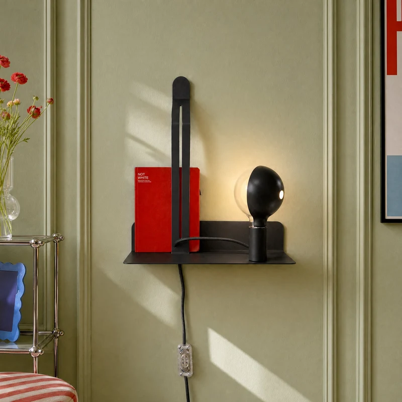 Lampe murale avec étagère et ampoule LED G125 peinte - Murio Talia - Noir