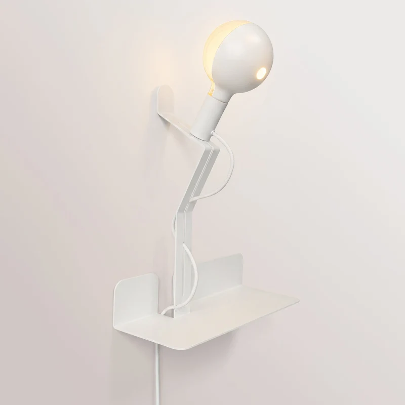 Applique murale avec étagère et ampoule LED G125 peinte - Murio Talia - Blanc
